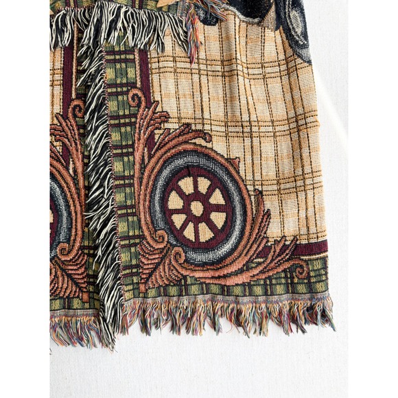 vtg antique car pattern woven tapestry blanket jacket coat - Picture 4 of 6